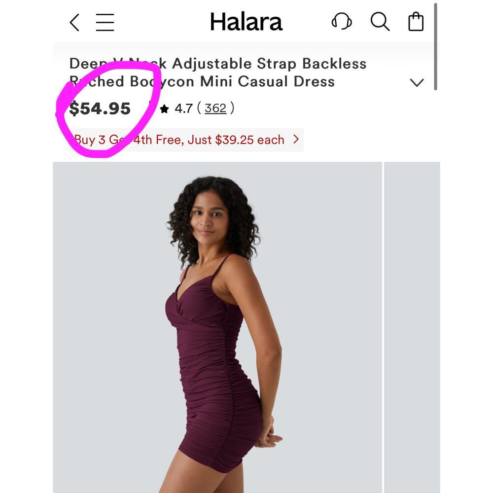 Halara Deep V Neck Adjustable Strap Backless Ruch… - image 9